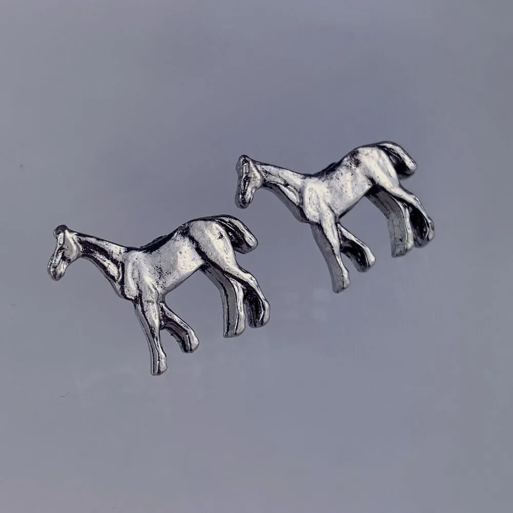Horse Equestrian Silver Tone Lapel Tie Tack Pin Set Vintage